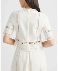 Ellen Tracy Women's Cotton Crosshatch Top with Crochet Applique