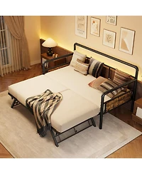 gaomon Daybed with Trundle,Twin Daybed with Pop Up Trundle Set,Metal Twin Bed Frame with Steel Slat Support,Sofa BedFrame