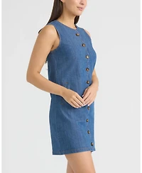 Ellen Tracy Women's Sleeveless Scallop Button Front Mini Dress
