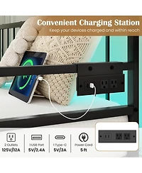 Sugift Adjustable Metal Daybed with Charging Station and Led Light