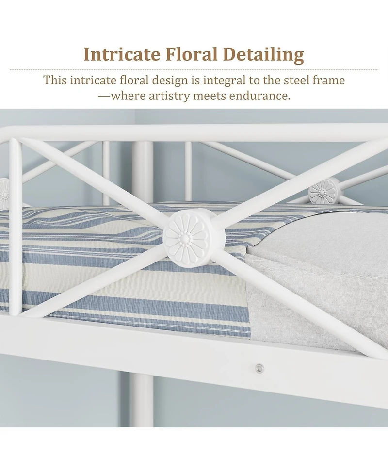 gaomon Industrial Bunk Bed, Heavy-Duty Steel Frame with Safety Guard Rails & Quiet Slats, Space-Saving for Kids, Steel Bed for School.