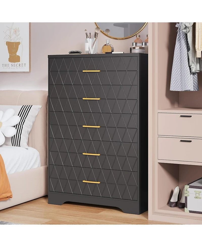 gaomon Tall Dresser for Bedroom with 5 Drawer, Wood Chest of Drawers Gold Handles Closet, Modern Nightstand Bedside