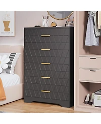 gaomon Tall Dresser for Bedroom with 5 Drawer, Wood Chest of Drawers Gold Handles Closet, Modern Nightstand Bedside