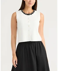 Ellen Tracy Women's Knit Vest with Beaded Crochet Trims