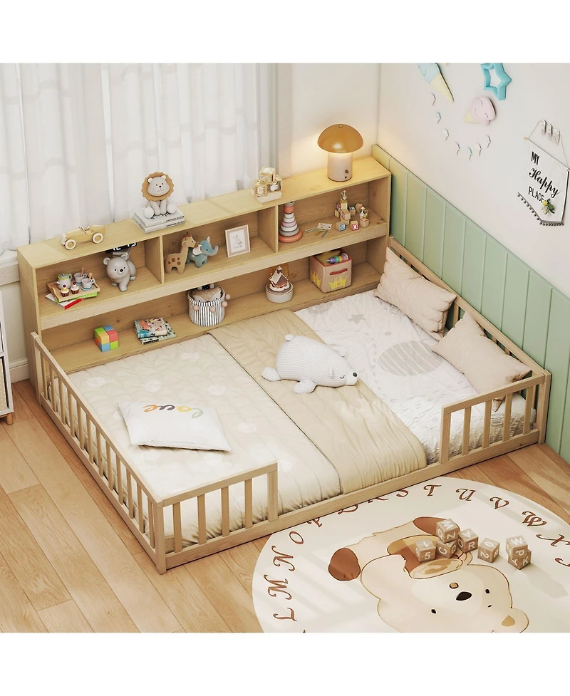 Slickblue Full Kids Floor Bed with Integrated Book Storage