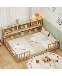 Slickblue Full Kids Floor Bed with Integrated Book Storage