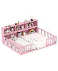 Slickblue Full Kids Floor Bed with Integrated Book Storage