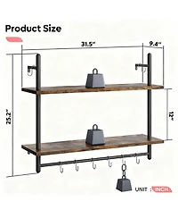 Yigii Floating Shelves Wall Mounted 31" 2-Tier Storage Rack with Towel Bar 8 Hooks