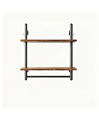 Yigii 24" Floating Wall Shelves 2 Tier Industrial Coffee Bar With 8 Hooks Towel Bar