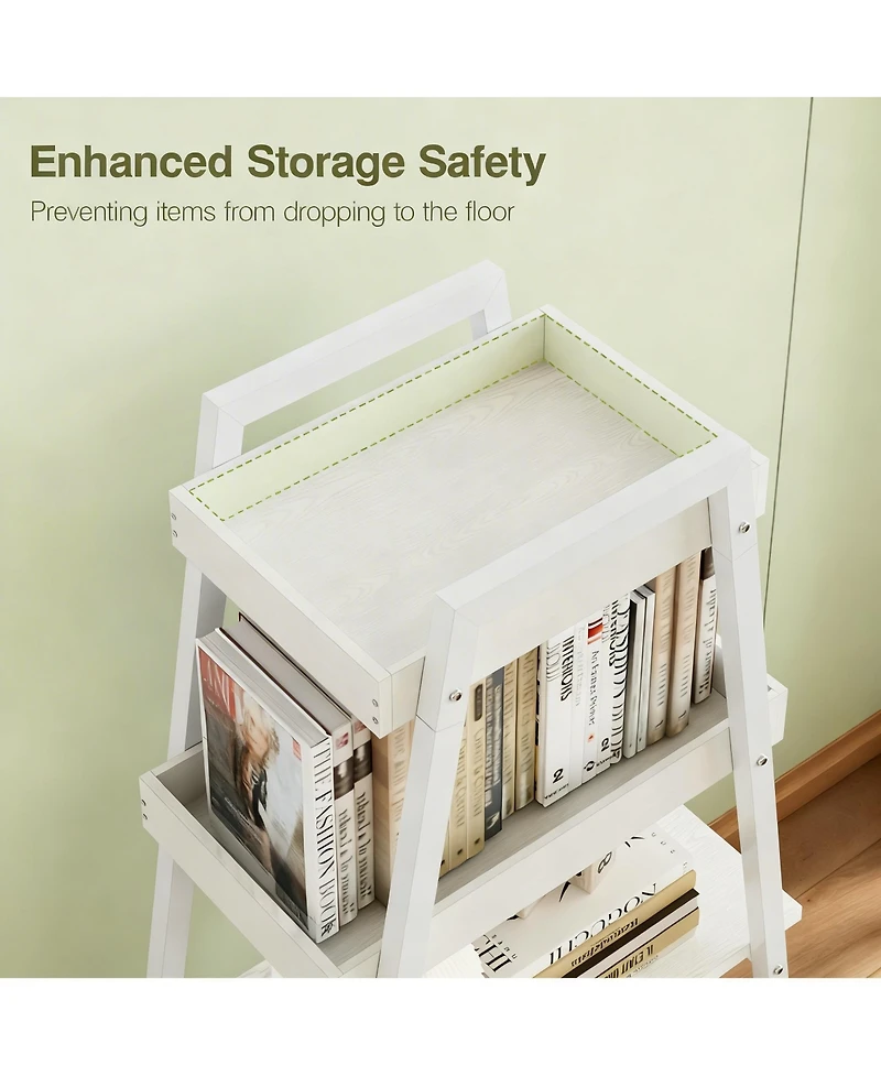 Yigii Ladder Shelf 4 Tier Wood Metal Frame Bookshelf Display Plant Stand Storage