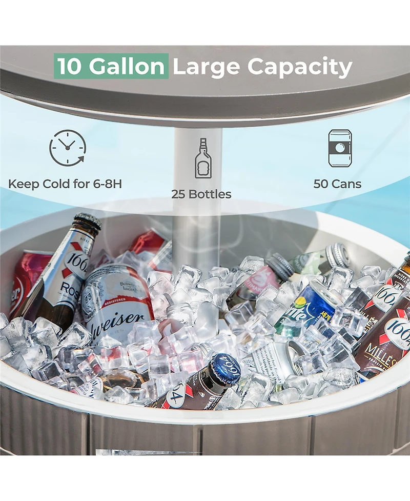 Gymax 10 Gallon Cooler Bar Table w/ Telescopic Tabletop 3-in-1 Coffee Table Ice Bucket