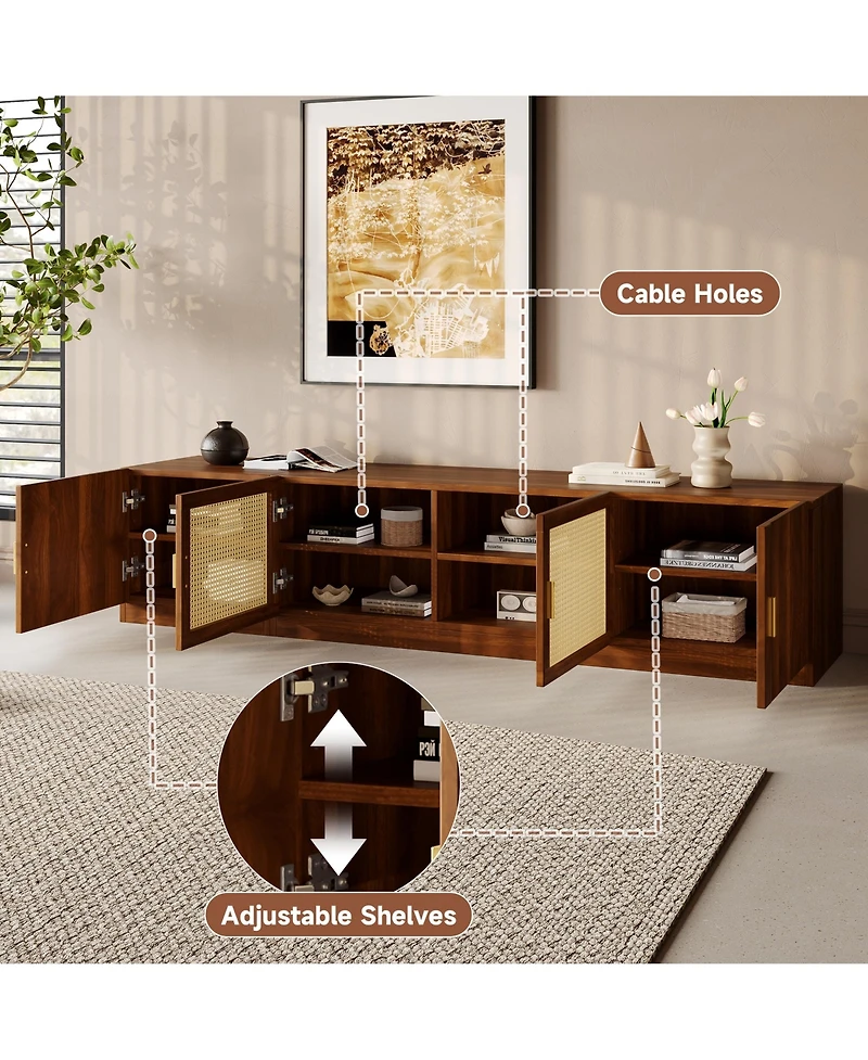 sumyeg 78" Cabinet Tv Stand with Rattan Door Media Console