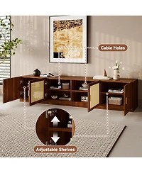 sumyeg 78" Cabinet Tv Stand with Rattan Door Media Console