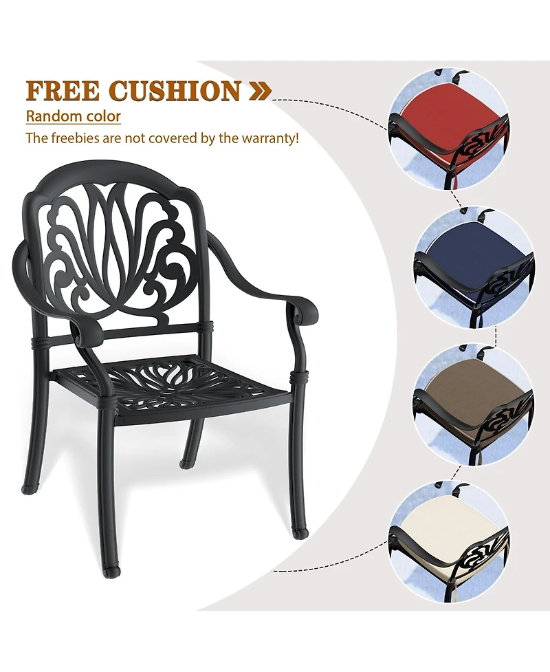 Clihome 2Pcs Patio Dining Chair Cast Aluminum Chair with Frame and Cushions