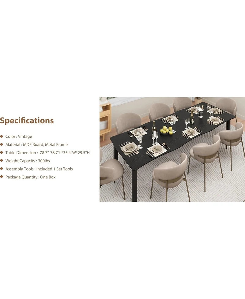 gaomon Dining Table for 6-8, Wave Edge, Thick Mdf Top, Metal Frame, Waterproof