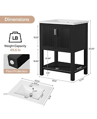 Tribesigns 24" Bathroom Vanity with Sink, Modern Freestanding Ceramic Porcelain Basin