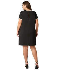 Adrianna Papell Plus Short-Sleeve Crew Neck Short Dress