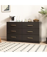 flynama Large 6 Drawers Chest Dresser Table with Golden Handles Modern Storage for Bedroom Living Room