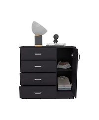 flynama Modern 5 Drawer Dresser Solid Wood Cabinet with Metal Handles for Bedroom Home Office Hallway