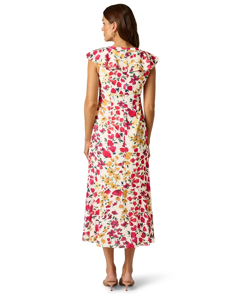 Adrianna Papell Women's Floral Print V-Neck Midi Dress