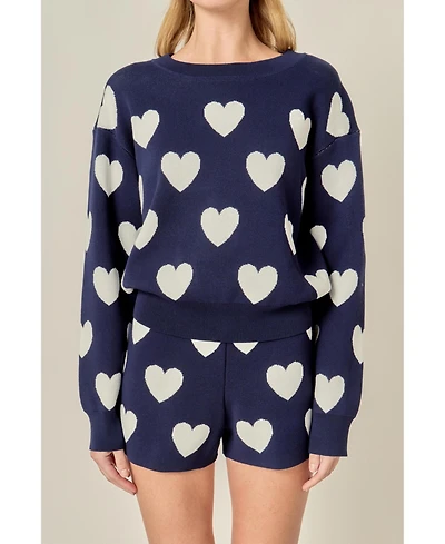 English Factory Women's Heart Patterned Crew Neck Sweater