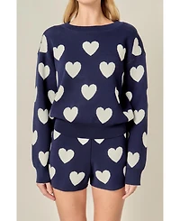 English Factory Women's Heart Patterned Crew Neck Sweater