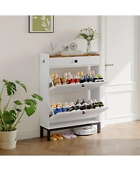 gaomon Wooden Shoe Cabinet with 2 Hollow-Panel Flip Drawers and Top Drawer