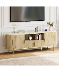 gaomon Luxury Fluted Tv Stand with Faux Marble Top & Curved Sliding Doors, Modern Entertainment Center for TVs Up to 80", Large Storage Media Console