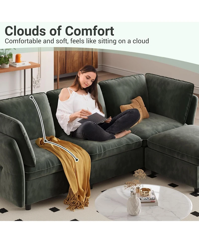 gaomon 97" L Shape Sectional Couches for Living Room, 3 Seater Sectional Sofa with Movable Ottoman and Pillows