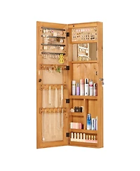 flynama Solid Wood Jewelry Armoire Organizer Cabinet with Full Length Mirror Wall Mounted Lockable with Led Light