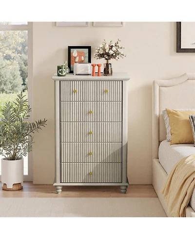 flynama Minimalist 6 Drawer Dresser Cream Finish Sturdy Construction for Bedroom Living Room Storage