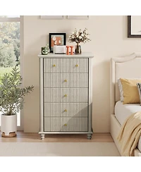 flynama Minimalist 6 Drawer Dresser Cream Finish Sturdy Construction for Bedroom Living Room Storage