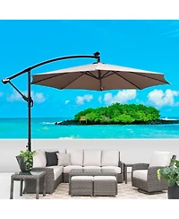 Clihome 10 Ft Solar Powered Led Waterproof Outdoor Umbrella with Crank and Cross Base