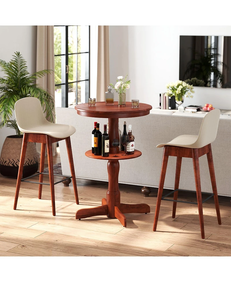 Sugift 2-Tier Round High Top Bar Table with Storage Shelf and Pedestal Base-Espresso