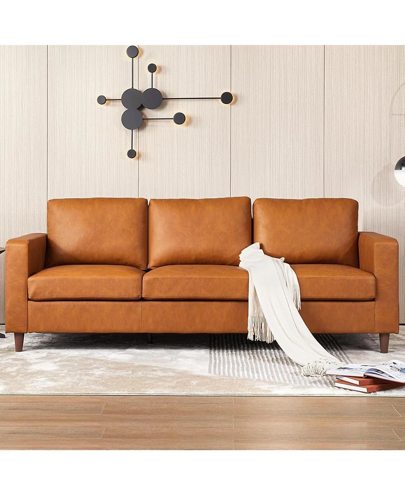 gaomon 83" Mid-Century Modern Pu Leather Sofa, 3-Seater Couch with Tapered Legs, Deep Seat, Comfy Cushions, for Living Room, Bedroom