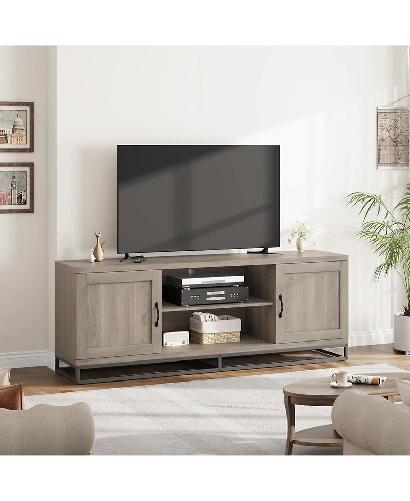 gaomon Farmhouse Tv Stand , Entertainment Center 2-Tier Adjustable Shelves, Wooden Tv & Media Console Table for 75 Inch