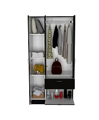 flynama 67.2inch Armoire with Double Door Cabinet One Drawer Five Shelves Metal Rod
