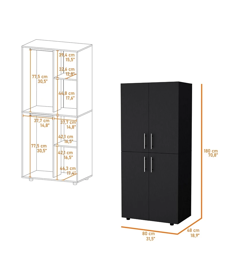 flynama Hazel Armoire Melamine with Two Doors Four Shelves and Two Clothes Hanging Bars Bedroom Storage Organizer