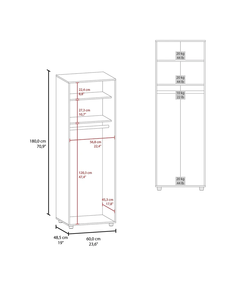 flynama Double Door Armoire with Two Interior Shelves, Hanging Rod and Metal Rack for Bedroom Clothes Storage
