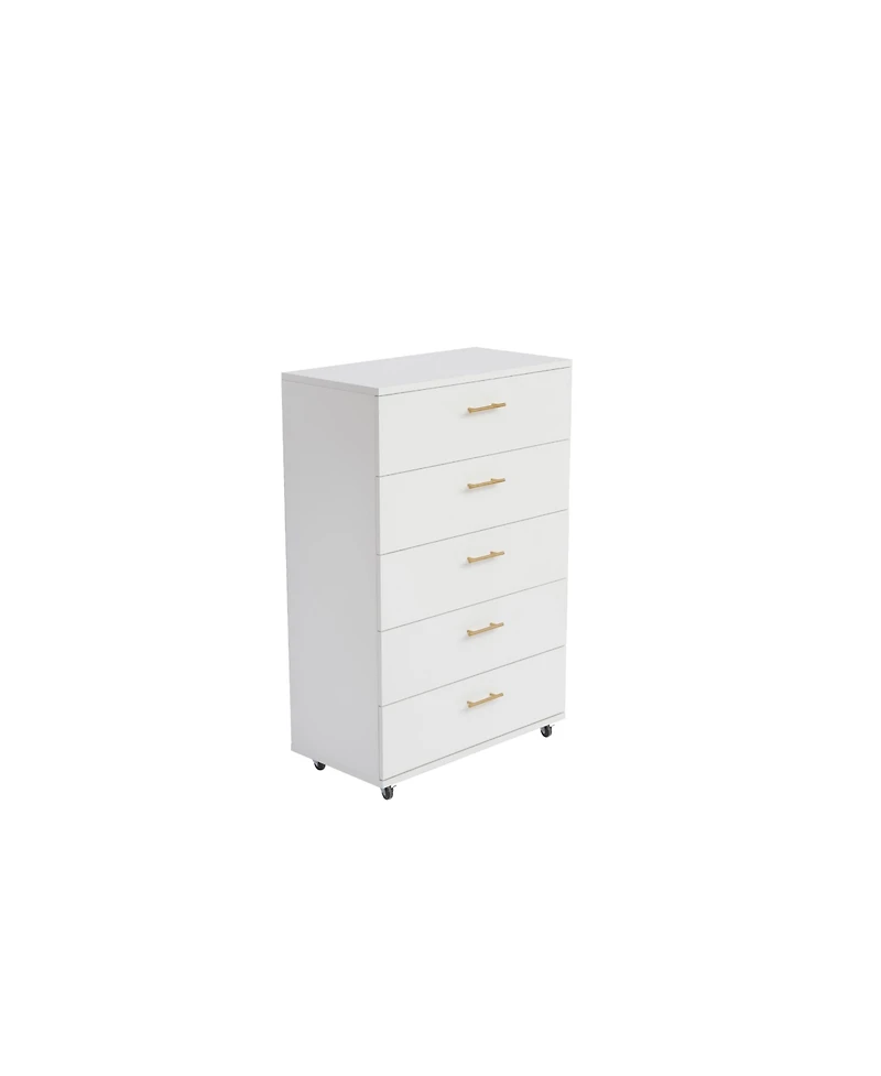 flynama Modern 5 Drawer Dresser Solid Wood Cabinet with Metal Handles for Bedroom Home Office Hallway