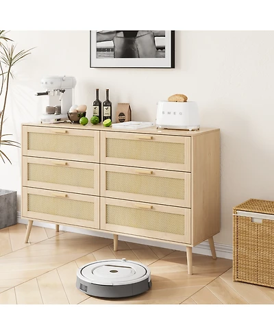 flynama 6 Drawer Contemporary Dresser Easy Clean Cabinet for Home Office Home Furniture With Spacious Drawers Easy Assembly.