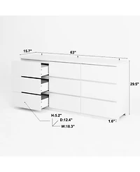 flynama Modern 9 Drawer Dresser No Handle Design 63-Inch-Wide Matte Wood.