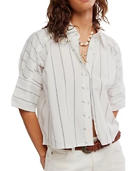 Free People Women's Short-Sleeve Collared Striped Shirt