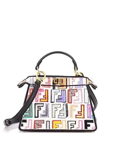 Pre-Owned Fendi Petite Peekaboo ISeeU Bag Embroidered Zucca Canvas
