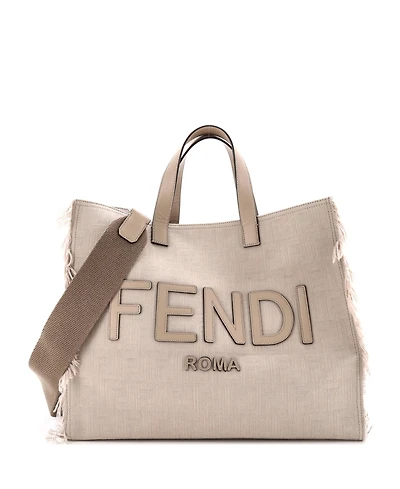 Pre-Owned Fendi Large Logo Shopper Tote Fringe Canvas