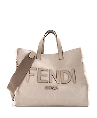 Pre-Owned Fendi Large Logo Shopper Tote Fringe Canvas