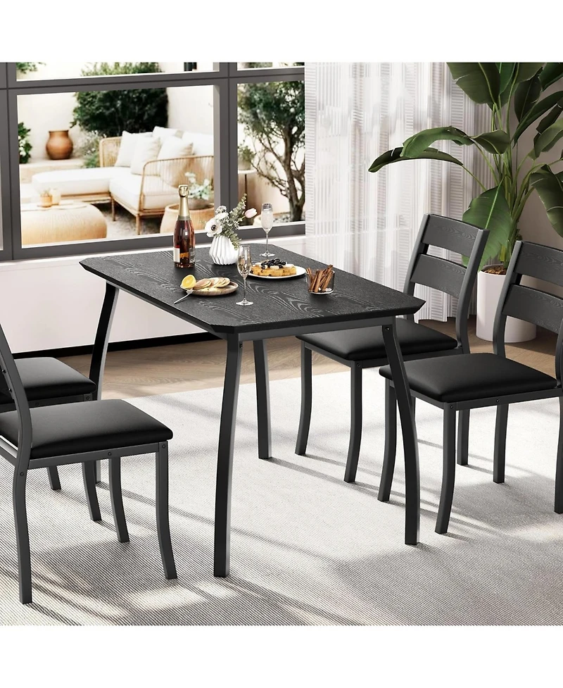 gaomon 5-Piece Modern Wooden Dining Table Set with 4 Upholstered Chairs