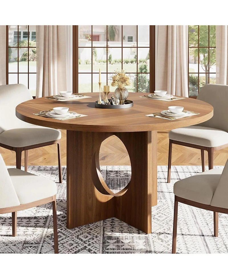 gaomon 47" Round Wooden Dining Table with Pedestal Base