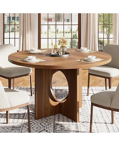 gaomon 47" Round Wooden Dining Table with Pedestal Base