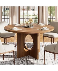 gaomon 47" Round Wooden Dining Table with Pedestal Base